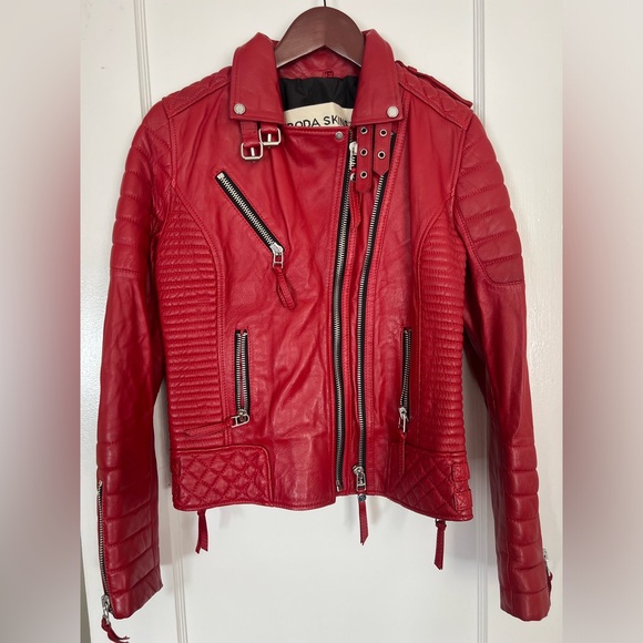 Boda skin quilted red leather jacket - Picture 1 of 8